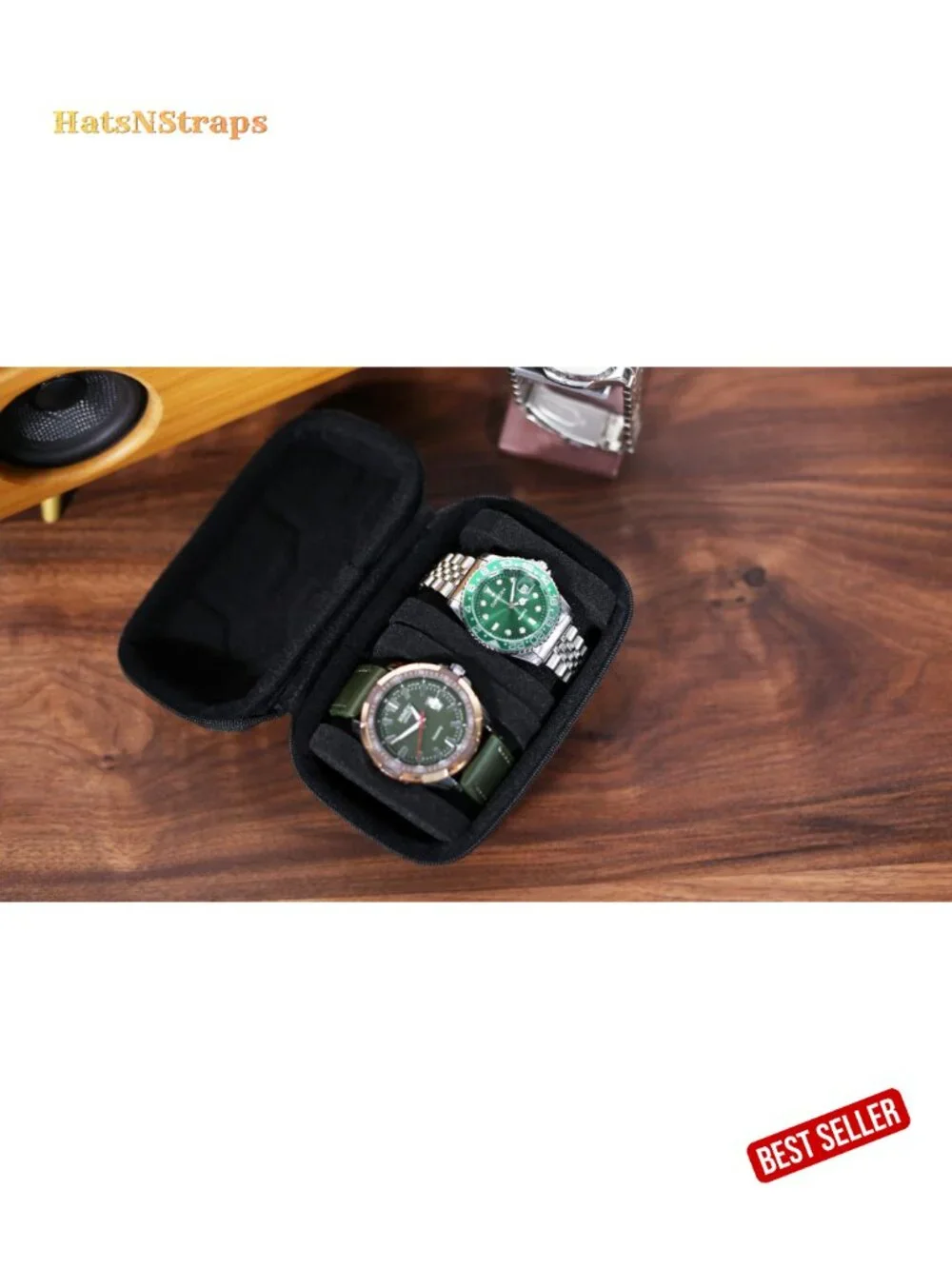 Portable 2 Slot Watch Travel Case with Velvet Interior